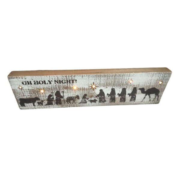 Oh Holy Night Wooden Nativity LED Lighted Wall Art - Picture 3 of 10